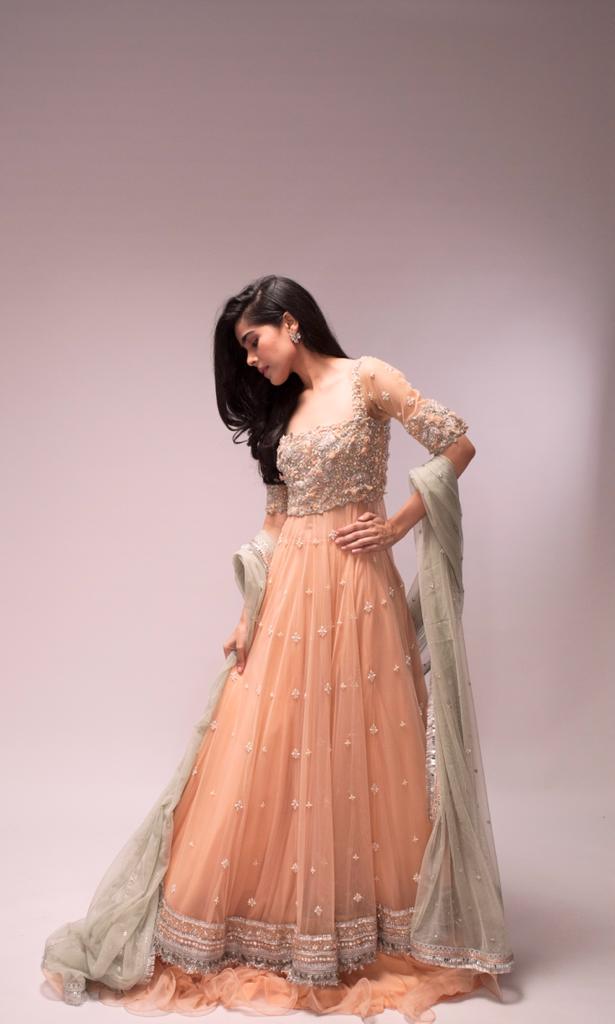 Floral Peach Mint Kalidaar