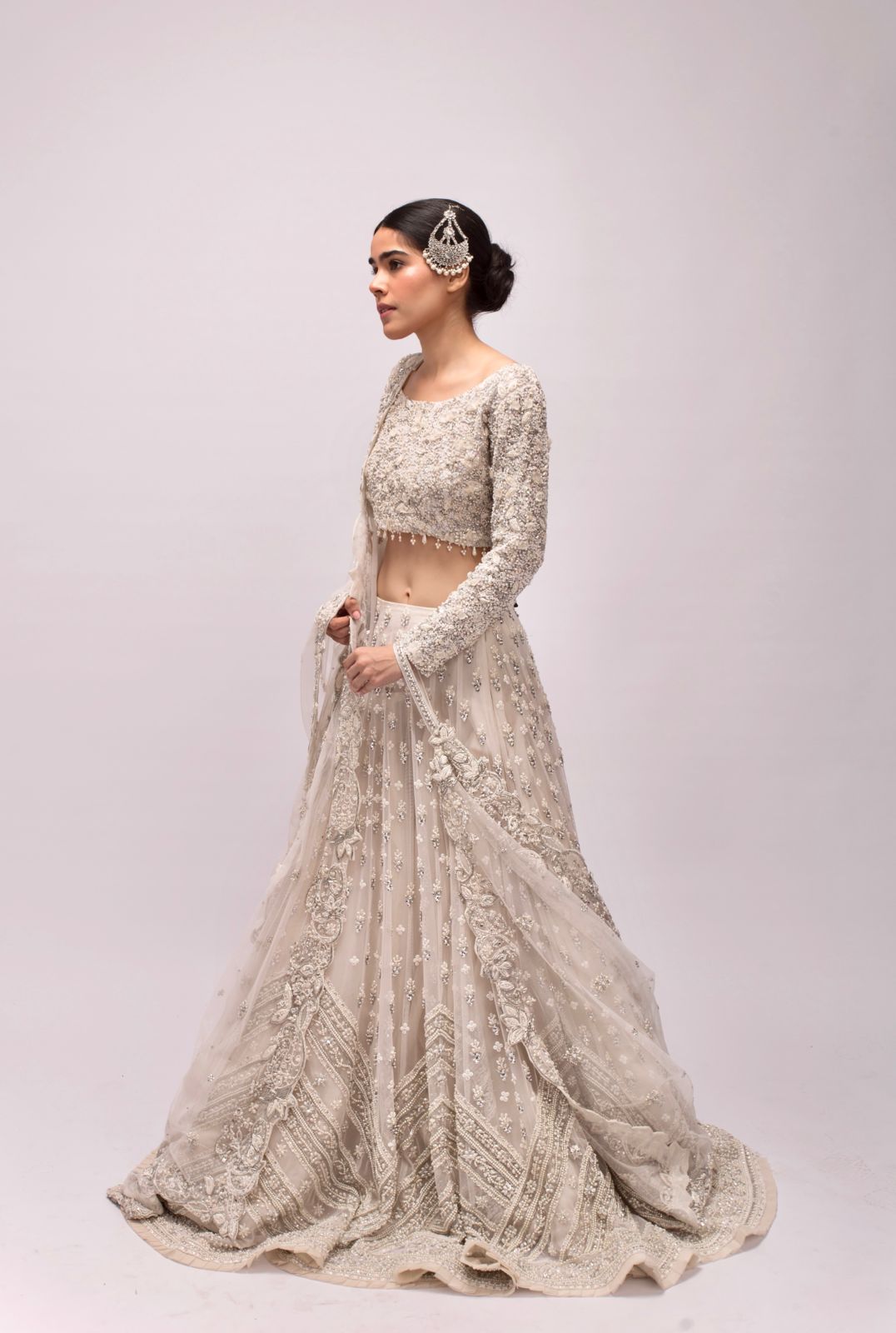 Serena White Pearl Lehenga Set