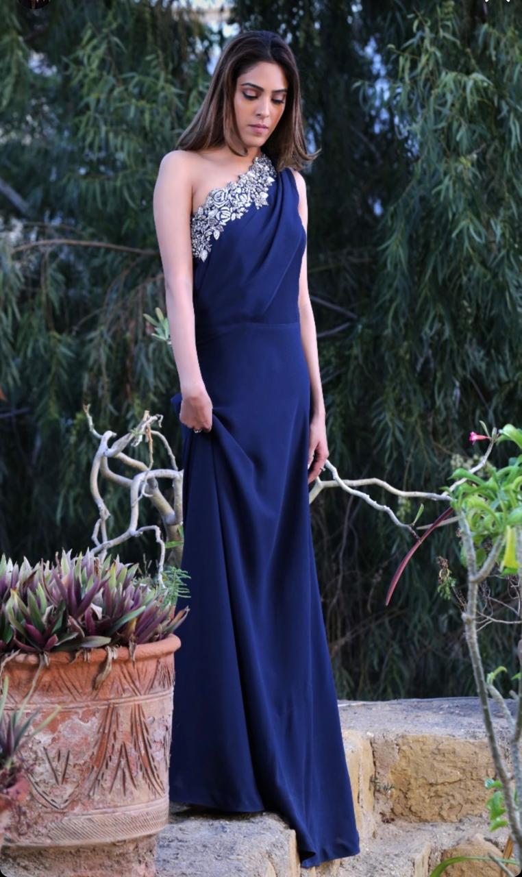 Off Shoulder Navy Blue Dress