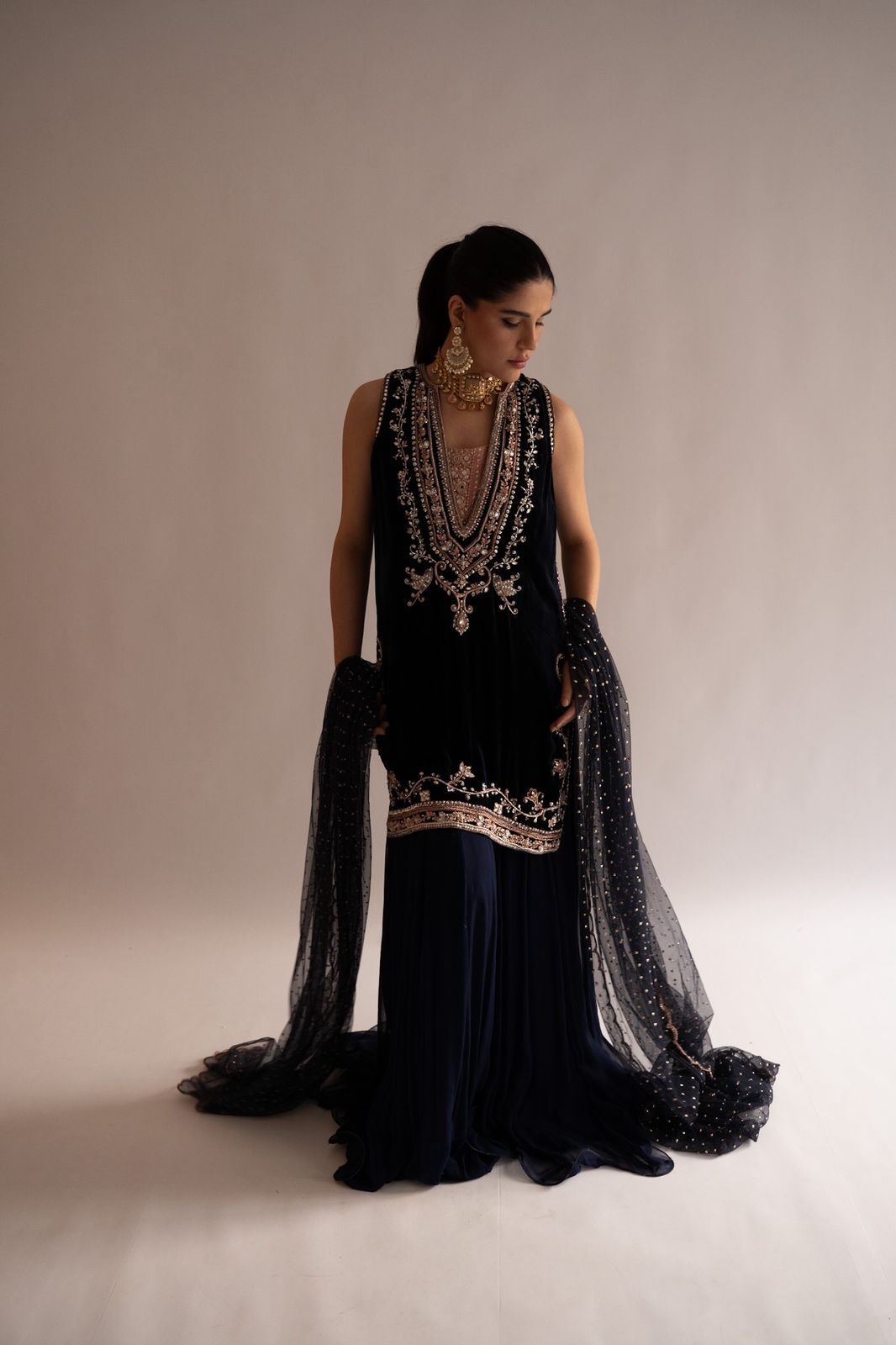 Navy Blue Velvet Set