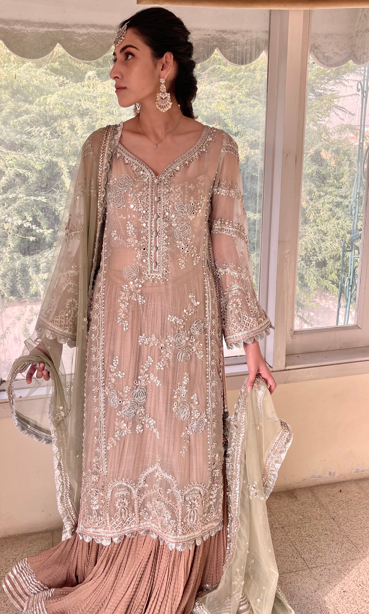 Mahin Kurti with Crushed Lehenga