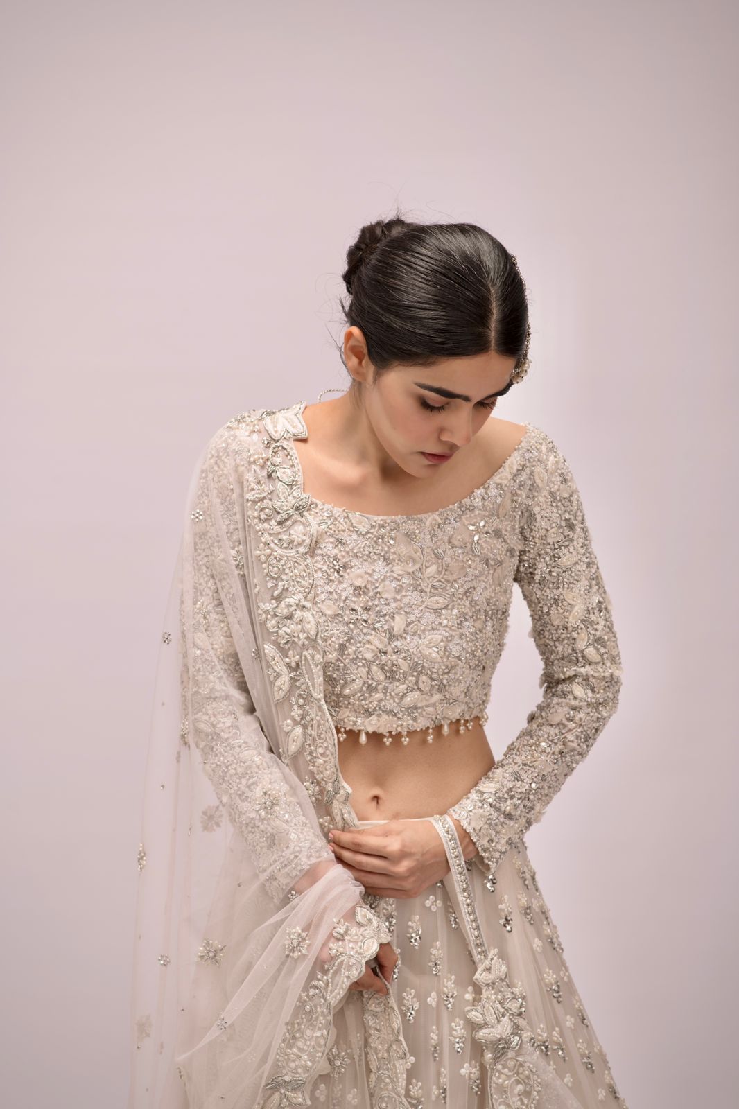 Pearl White Embroidered Lehenga Set Design by OSAA By Adarsh at Pernia's  Pop Up Shop 2024