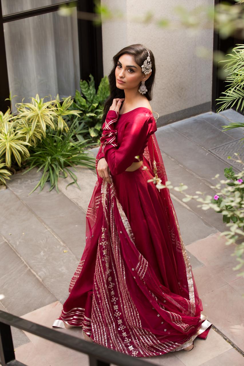 Selina Maroon Gota Lehenga Set