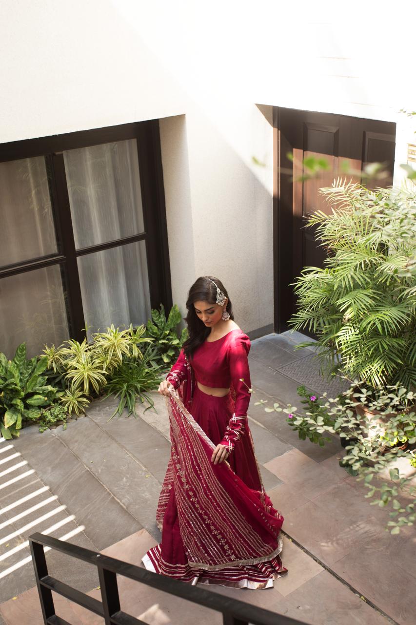 Selina Maroon Gota Lehenga Set